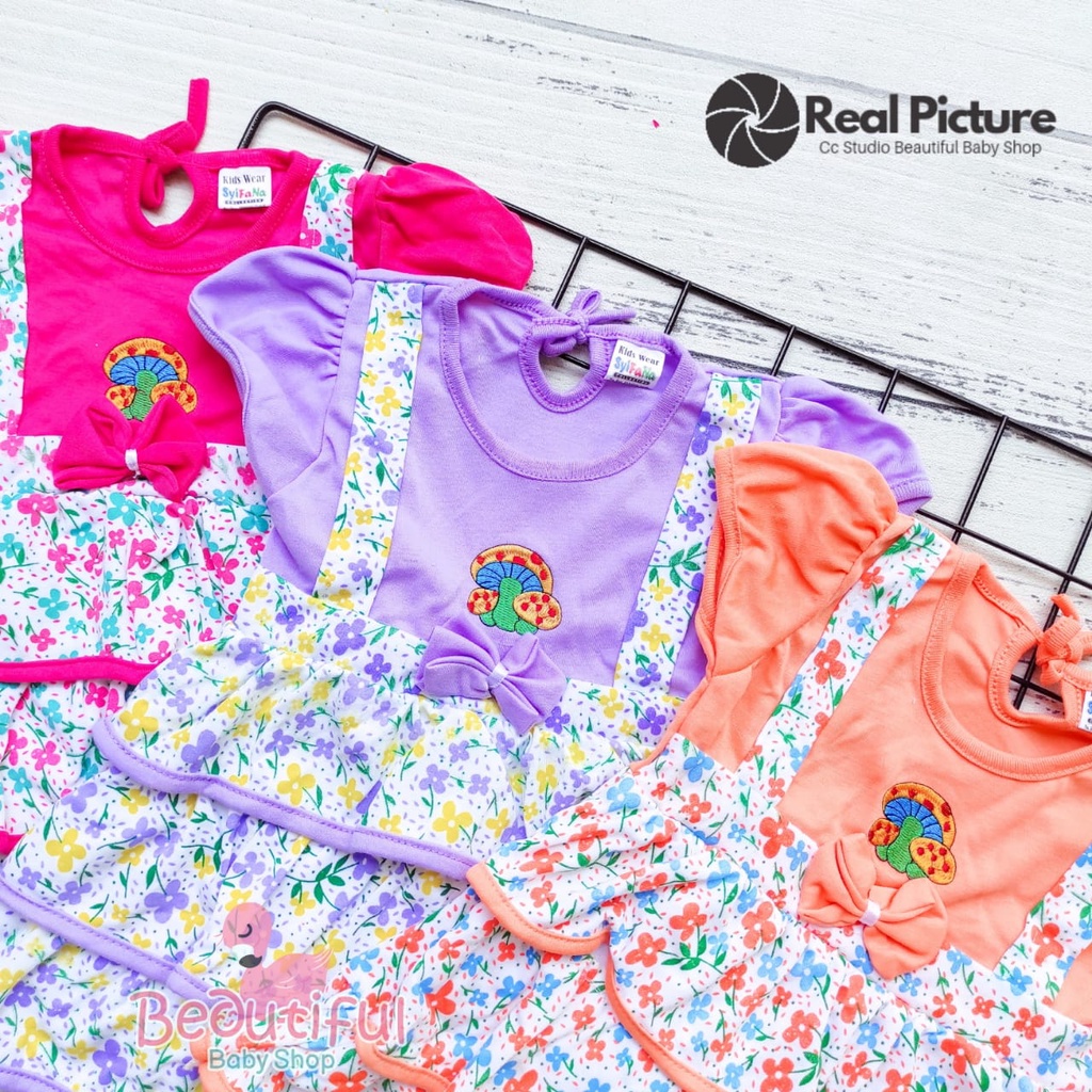 Dress Bayi Perempuan Motif Bunga Jamur Bunga / Rok Baju Bayi Perempuan  Merk Syifana / Baby.ou