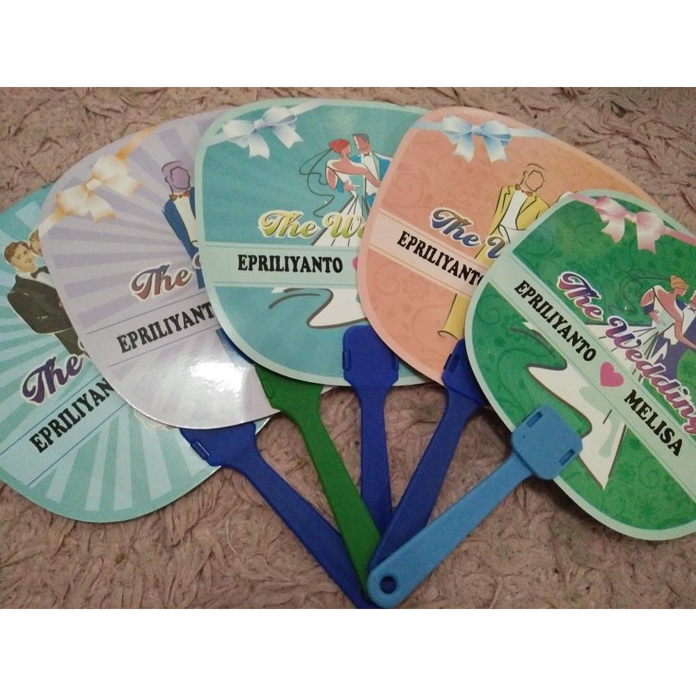 Souvenir kipas wedding sablon nama