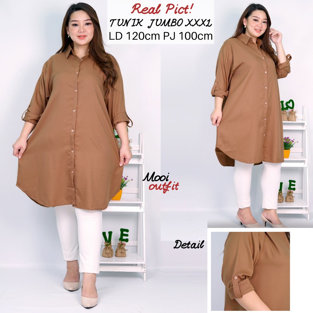 Mooi Outfit - TUNIK KEMEJA POLOS JUMBO MURAH 3xl 4xl / TUNIK WANITA JUMBO / TUNIK JUMBO LD 110 120 130 KEKINIAN TERBARU