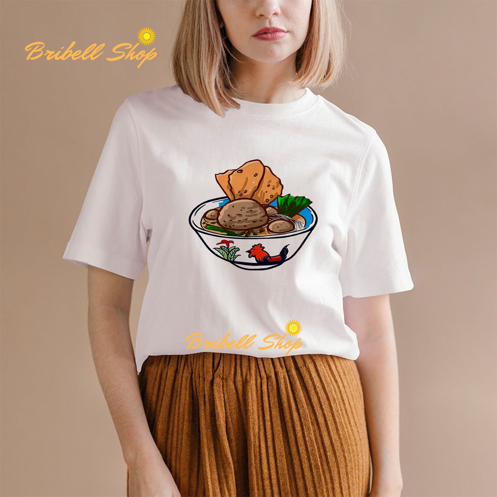 Baju Kaos Wanita dan Pria Bergambar Kuah Bakso Lucu S-XX Lengan Pendek