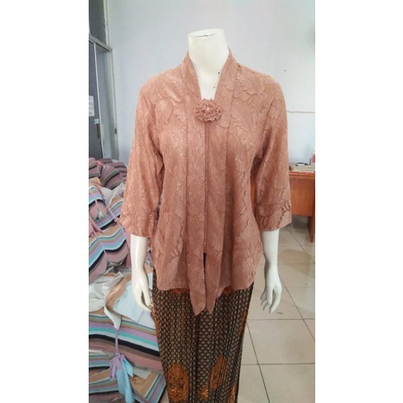 (BrM92/100/110) Kebaya floy BRUKAT glitter 7/8 MANSET std-besar KeroncongBusana-Mocca