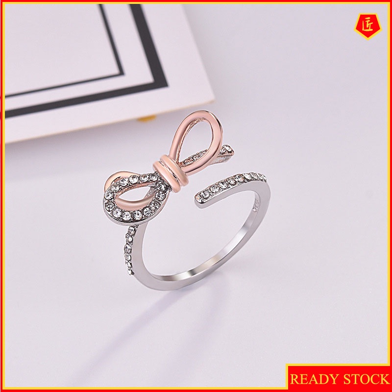 [Ready Stock]INS Two-Tone Rose Gold Bow Ring Korean Fashion Personality