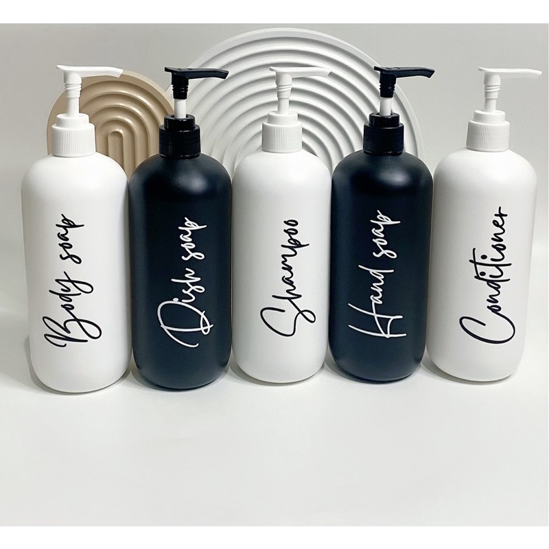 botol DOFF N24 500ml hitam putih stiker BLACK WITHE . aesthetic bottle refill organizer tempat sabun cair isi ulang pump estetik