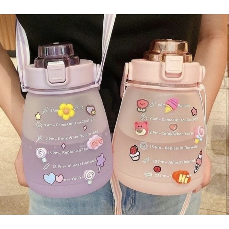 Botol Minum Viral 1300ml Tiktok Motivasi 1,3L 1,3 Liter Gratis Sticker Tumblr Korea