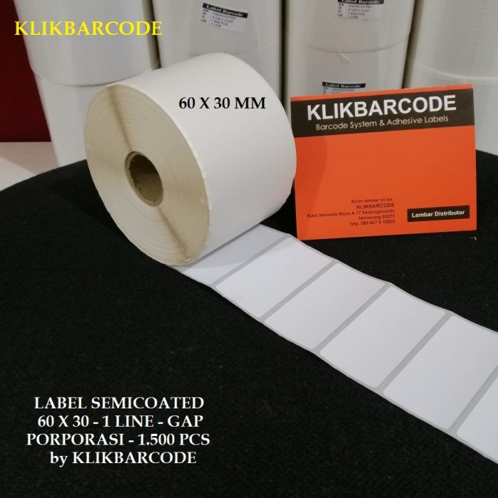 

KERTAS STICKER LABEL BARCODE SEMICOATED 60X30 / 6X3 ISI 1.500 PCS