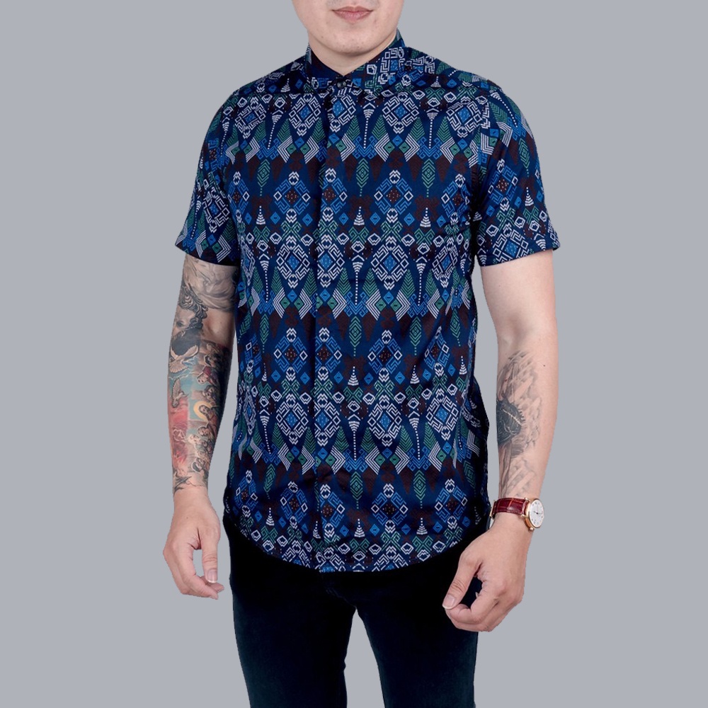 KEMEJA BATIK PRIA/COWOK LENGAN PENDEK MOTIF TORPEDO BIRU