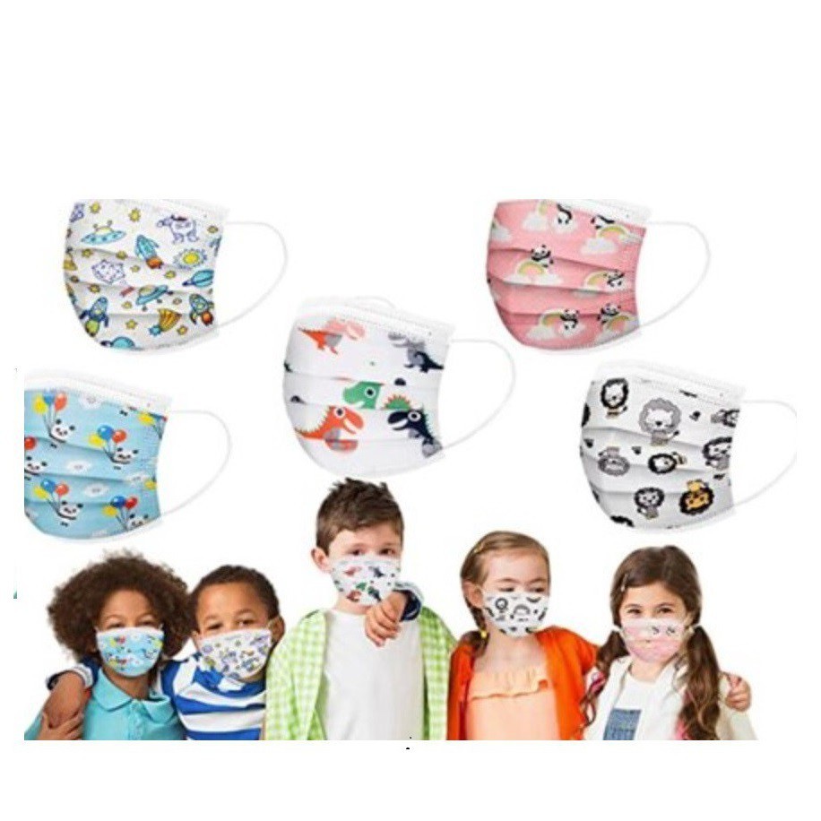 INFY - Masker 3 ply 50 pcs Earloop &amp; Headloop Masker Hitam Dewasa/Masker Anak Motif Karakerter R458