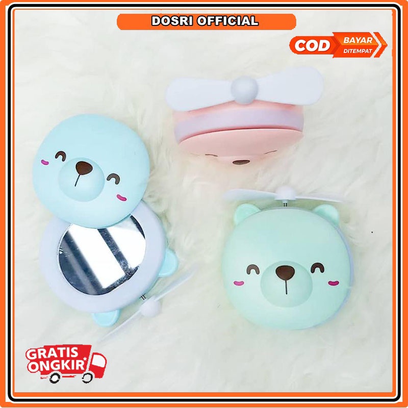 [ BISA COD ] CERMIN LAMPU LED Mini Fan Kipas karakter 3in1 Portable USB Kaca Rias Makeup Impor