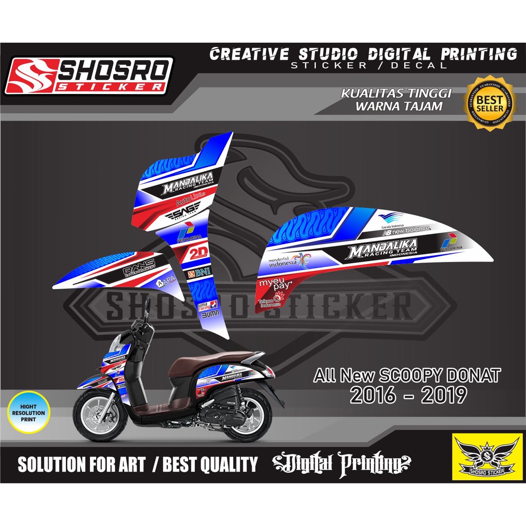 STIKER MOTIF SCOOPI FI NEW 2018 VARIASI MANDALIKA MOTIF / STRIPING SCOOPY  DONAT 2016 -2017 - 2018- 