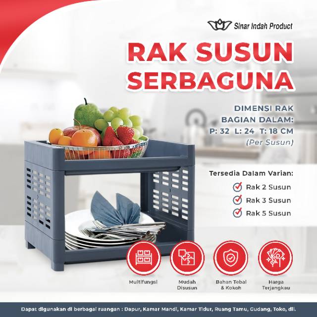 Rak Susun Rak Plastik Susun Rak Serbaguna 2 susun. Dimensi 32cm x 24cm