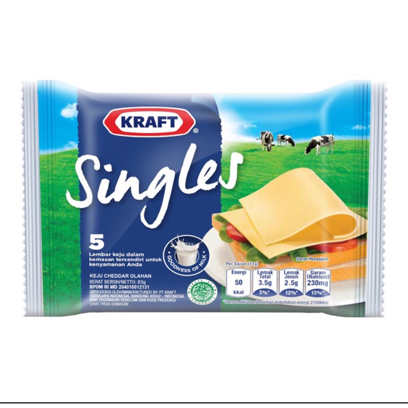 Kraft Singles isi 5 Keju Cheddar Slices High Calcium 83gr