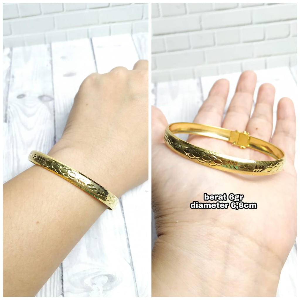 GELANG BAGEL UKIR  GOLD PERAK ASLI S925 KODE CF043