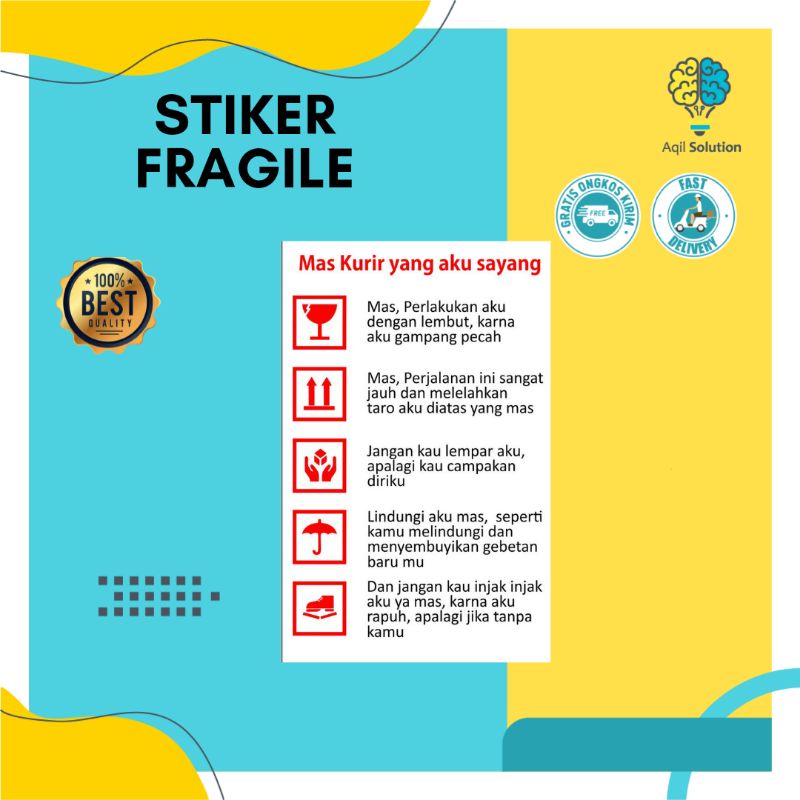 [50 pcs 7x9cm ] Stiker Fragile Stiker Pengingat kurir Label Pengiriman Makanan, Stiker Lucu Jokes ukuran besar