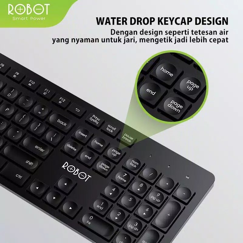 Keyboard Wireles Robot KM4000 Combo Optical Mouse Usb Receiver - Hitam