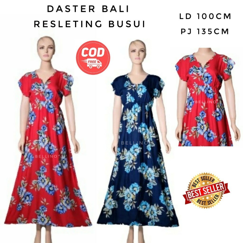 Daster Bali Resleting Depan Busui Lengan Pendek Daster Longdress Rayon Adem Home Dress Panjang Busui