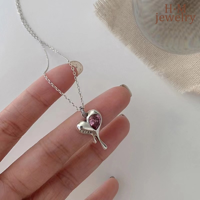 Kalung Rantai Sterling Silver 925 Dengan Liontin Hati Warna Pink Untuk Wanita