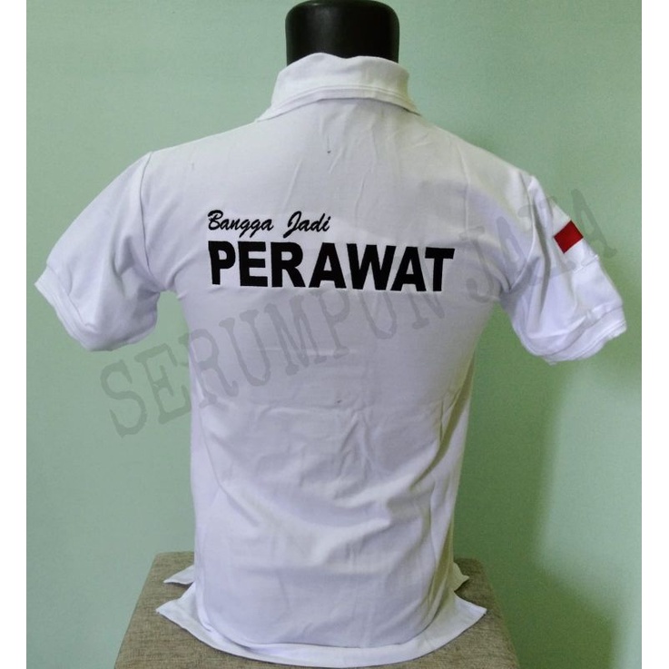 KAOS PERAWAT FULL BORDIR PUTIH - KAOS KERAH PERAWAT - KAOS PERAWAT PUTIH
