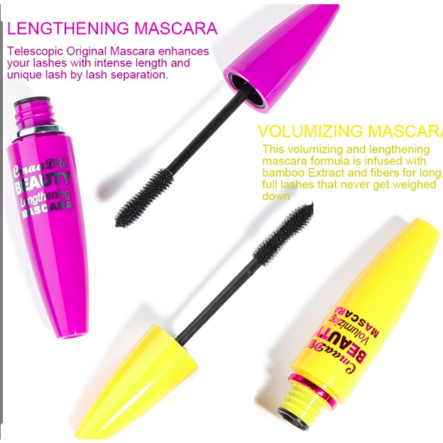 CMAADU BEAUTY VOLUMIZING &amp; LENGTHENING MASCARA 2pcs  2 IN 1 Set 4D Waterproof dan Tahan Lama