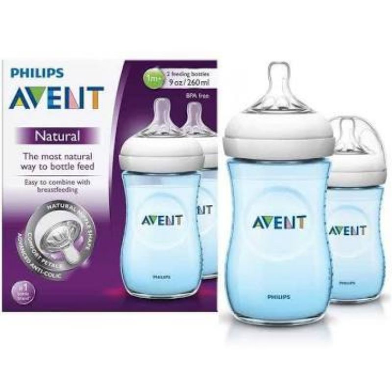 Botol susu Avent Natural Warna Blue 260ml, Botol Natural Philip Avent Biru