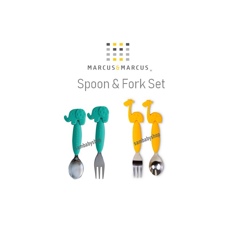 Marcus &amp; Marcus - Spoon &amp; Fork Set NEW Yellow Green Sendok Garpu Makan Anak