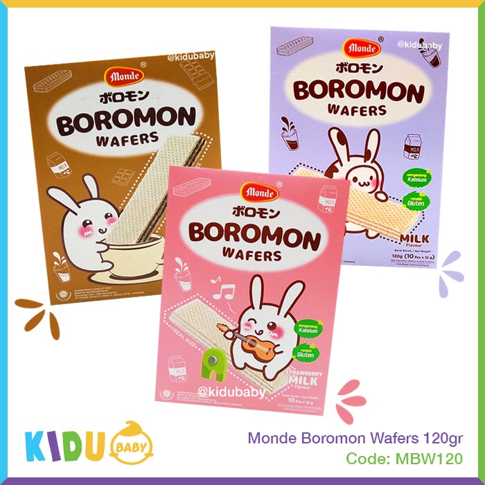 Monde Boromon Wafers Chocolate / Milk / Strawberry Cemilan Wafers Bayi &amp; Anak 120gr