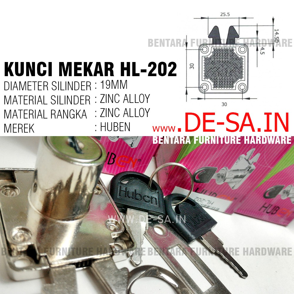 Huben HL-202 - Kunci Mekar (Sliding Door) Pintu Lemari Geser