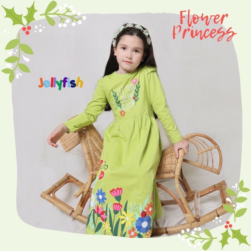 Gamis Long Dres Anak Perempuan Lucu Jelly Fish Flower Princes - Longdress Jellyfish 2 4 6 8 10 Tahun