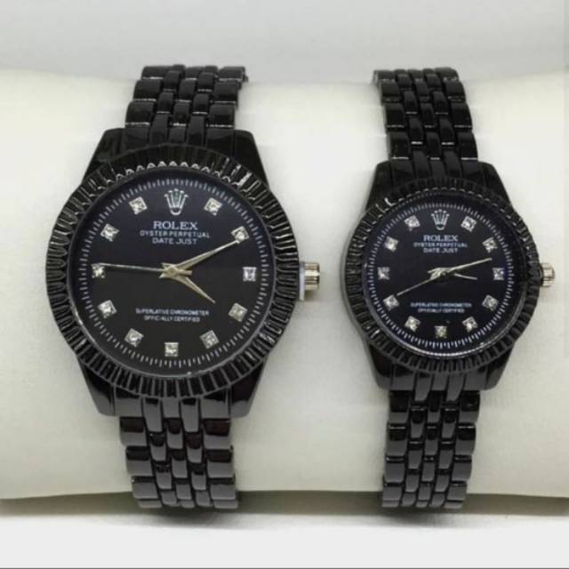 HARGA SUDAH SEPASANG jam tangan couple rolex rantai hitam