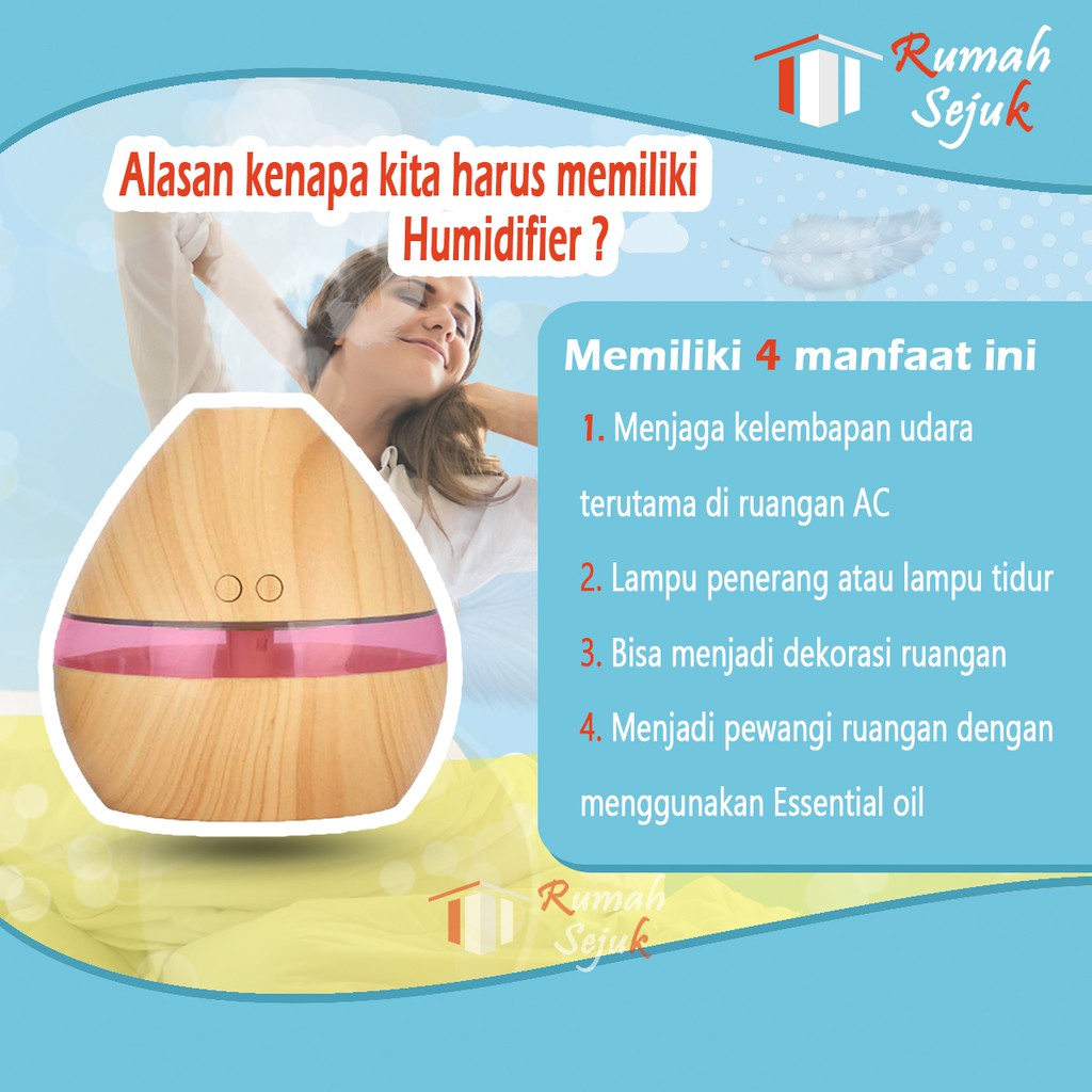 RS - Air Humidifier Diffuser Aromaterapi Alat Pengharum Ruangan Difuser Disfuser Unik Lucu RS-H13 Humdifier Purifier Difusser Defuser Humidifer Humadifier Humudifier Dispuser Humifider Portable Mobil Car Uap Hiasan Kamar Lampu LED Free Gratis Oil