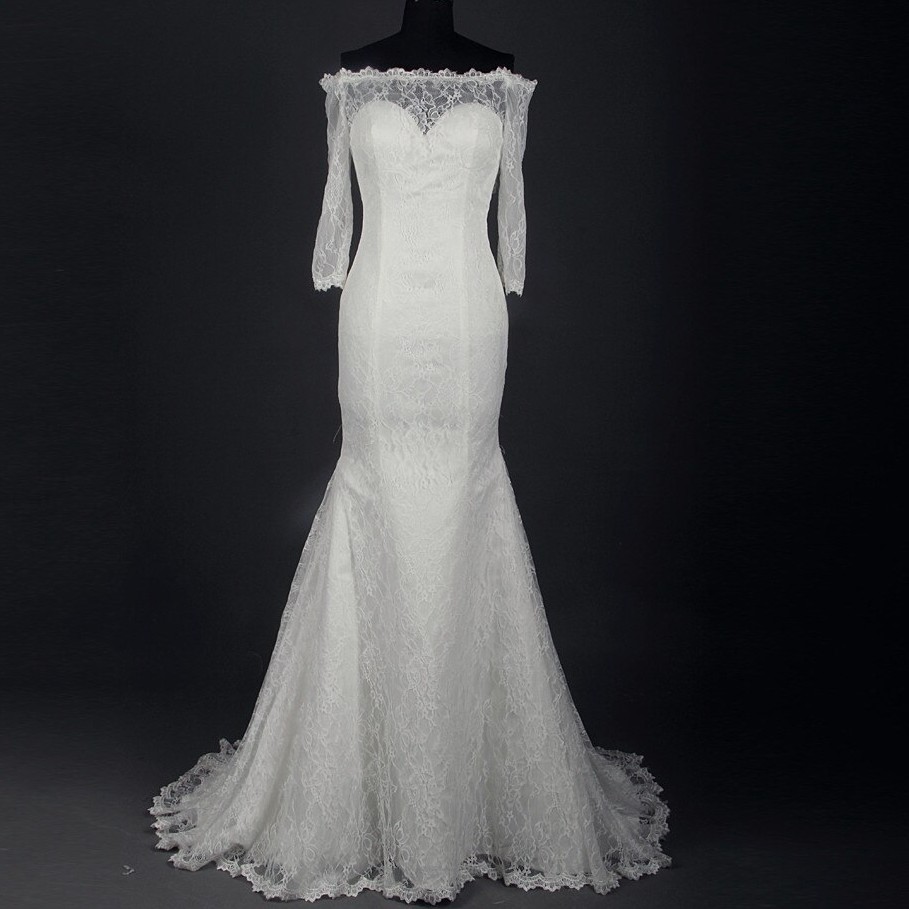 Elegant Wedding Gowns Mermaid Long Sleeves Off Shoulder Sexy Backless Lace Wedding Dresses Shopee Indonesia