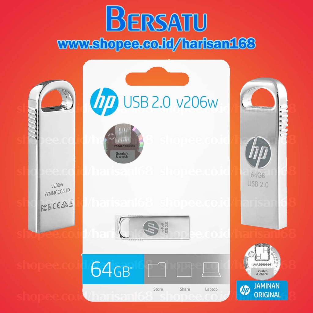 FlashDisk HP V206 32GB 64GB USB 2.0 original flash disk 32/64 gb v206w Metal