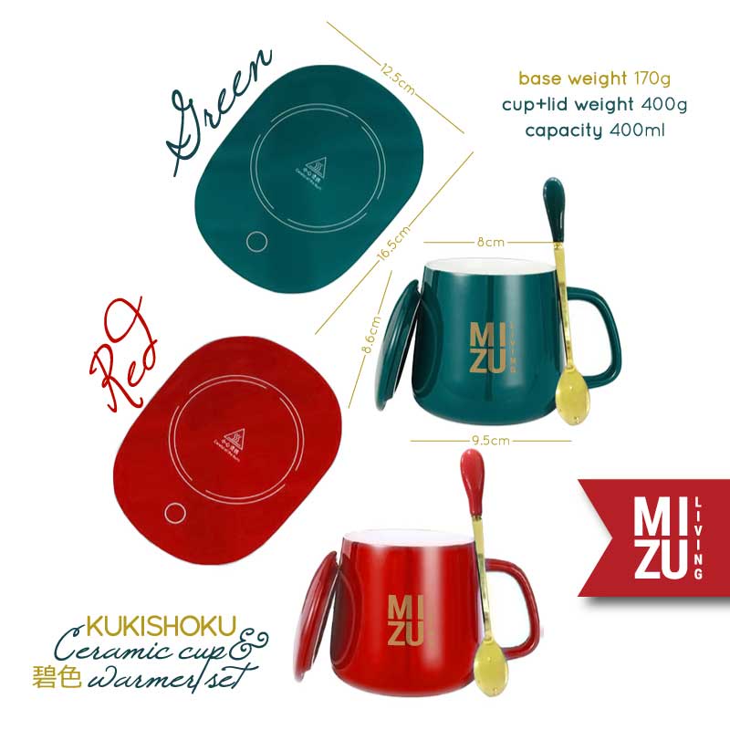 MIZU KUKISHOKU Ceramic Mug &amp; Warmer Set Cangkir Teh Cangkir Kopi Keramik Tatakan Penghangat Minuman