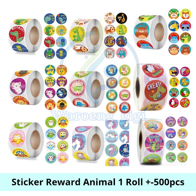 (1 Roll 500pcs) Mainan Edukasi Sticker Stiker Reward Untuk Anak Sekolah