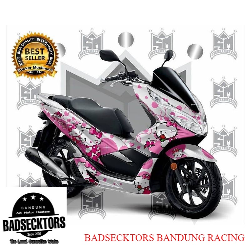 STICKER DECAL HONDA PCX MOTIF HELLO KITTY WHITE GRAFIS keren
