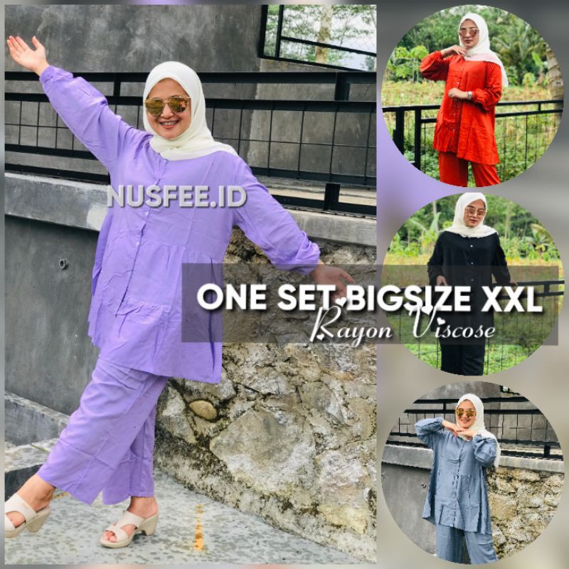 ONE SET POLOS RAYON VISCOSE/ ONE SET LILAC /PAJAMAS /SETELAN POLOS REMPEL/ ONE SET TUNIK POLOS JUMBO