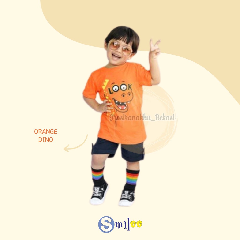 Setelan Anak Cowok Orange Dino Size 1, 2, 3 thn Murah