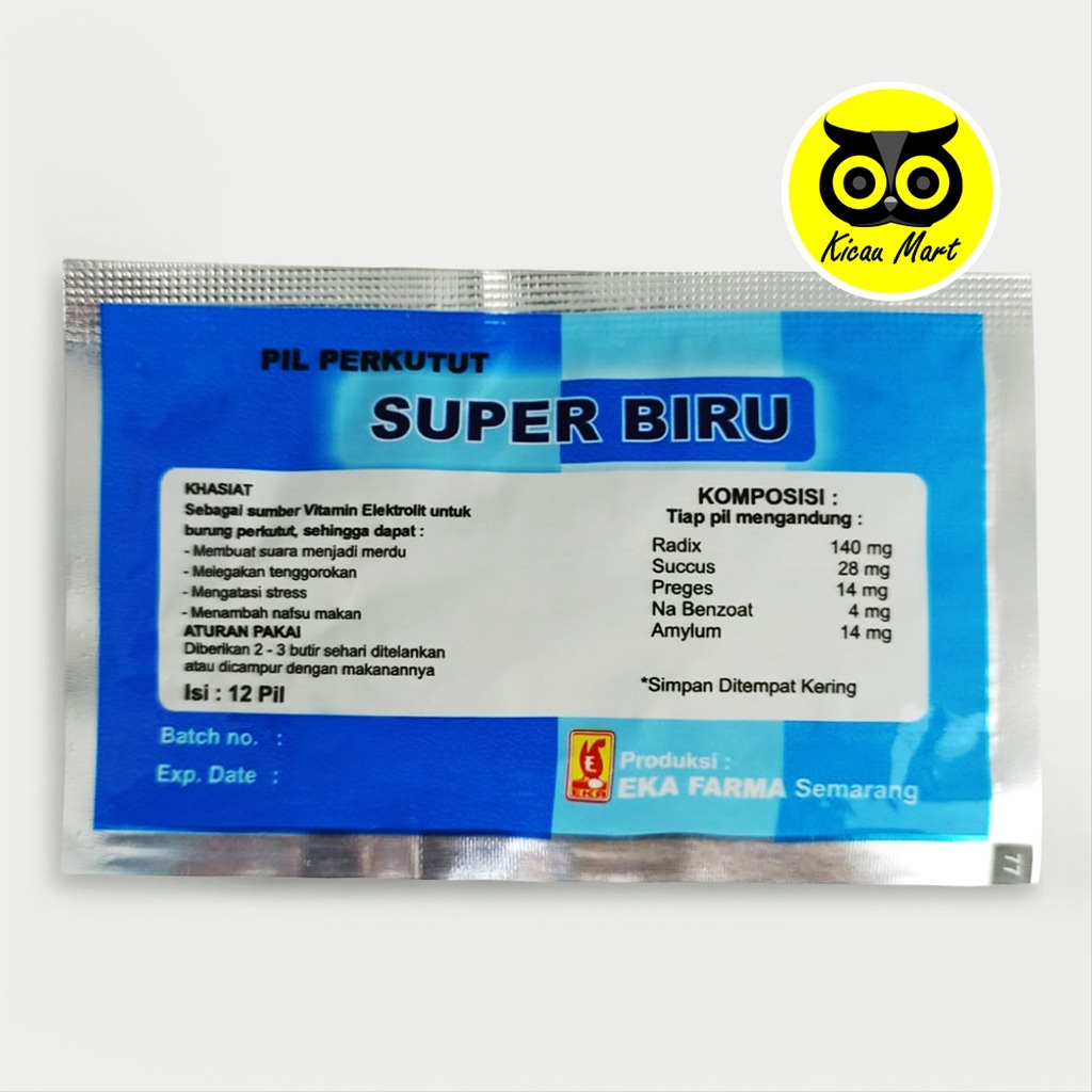 PIL JAMU PERKUTUT SUPER BIRU EKA FARMA SUPER BIRU PIL JAMU BURUNG PERKUTUT DERKUKU TEKUKUR PUTER ANGGUNAN PIL PERKUTUT GACOR ISI 12 VITAMIN ELEKTROLIT SPRBIRU