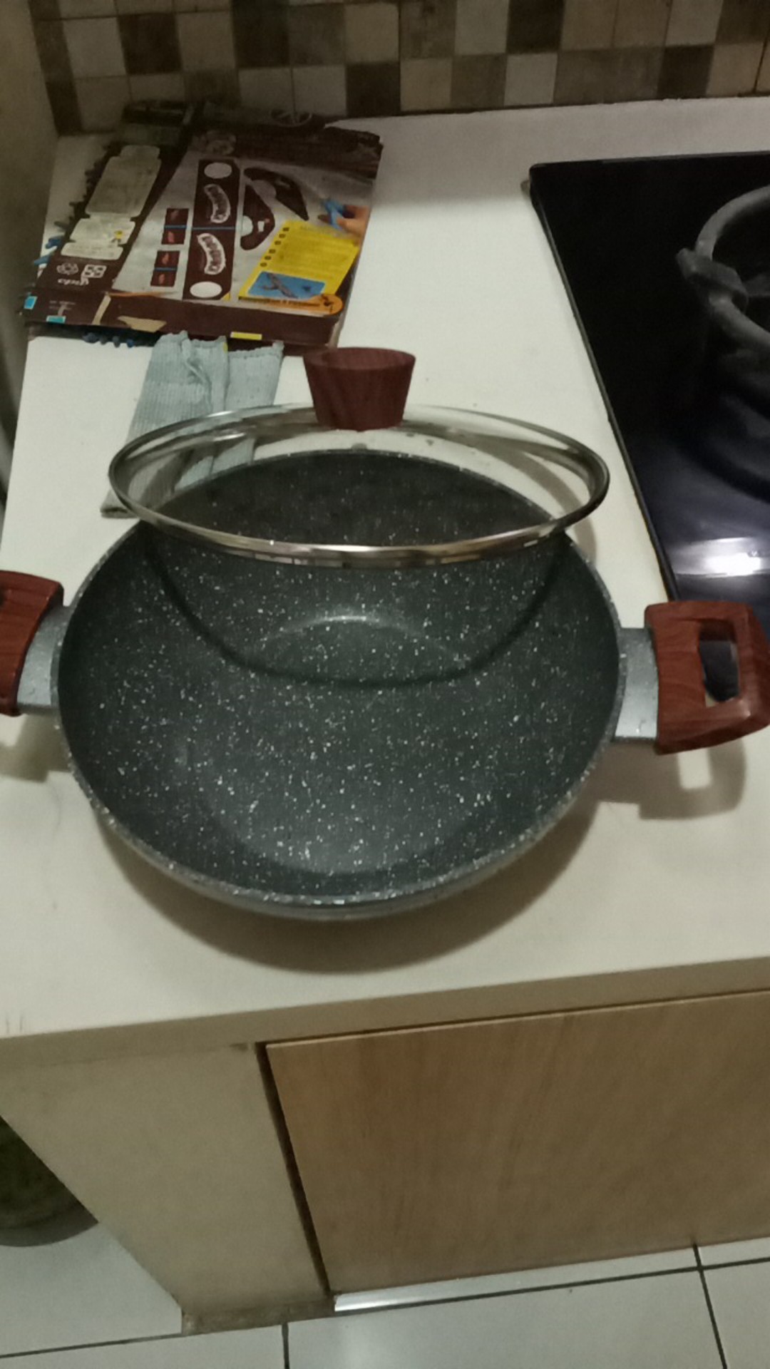 Cypruz Kuali 24cm 24 Cm Wajan Marble Granit Coating Series Ceramic Plus Tutup Kaca Ki0647 Ki 0647