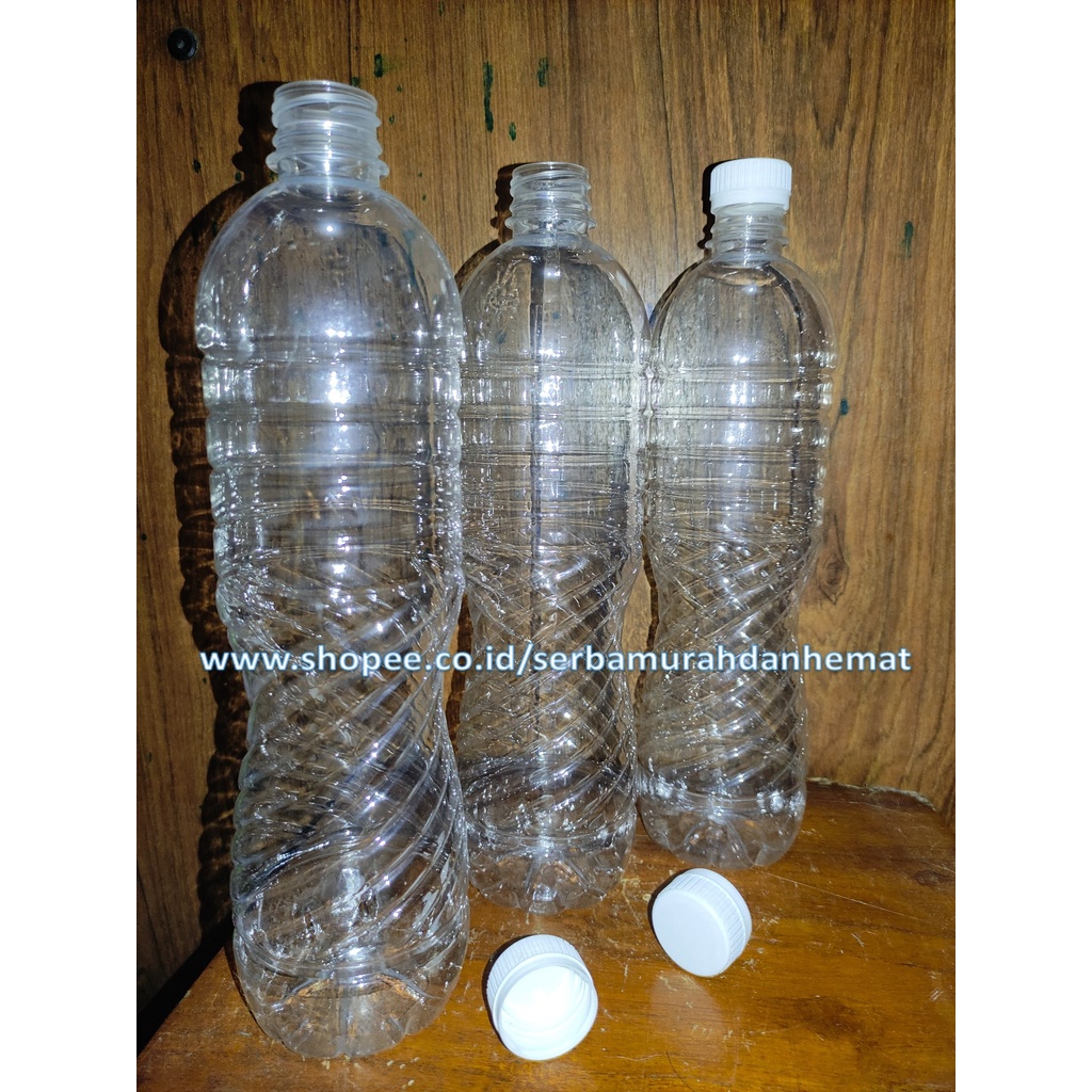 Botol Plastik PET Lengkap Tutup Aqua Serbaguna Dinding Tebal 1,1L