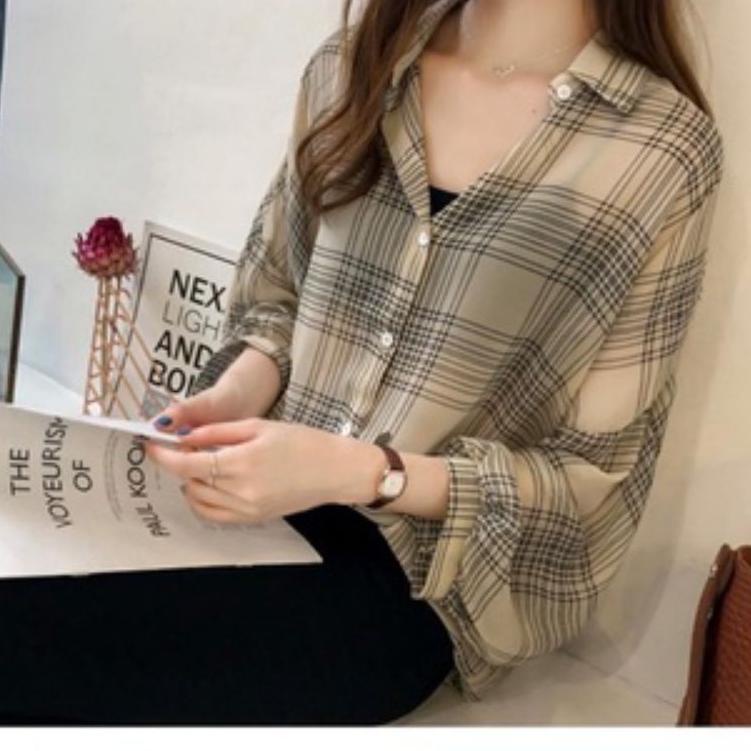 Koleksi Terbaru.. BAJU ATASAN KEMEJA WANITA JUMBO OVERSIZE LD 100cm XL KOTAK KOTAK KATUN KOREAN STYL