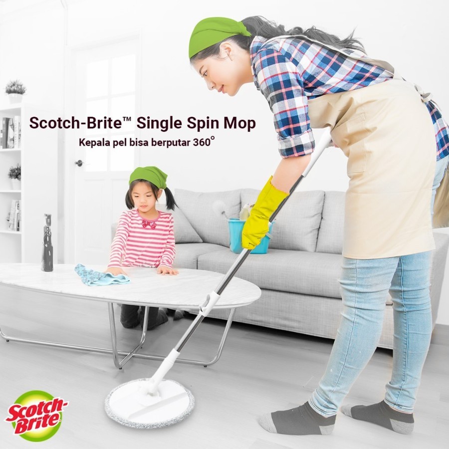 Scotch Brite Alat Pel Lantai Ultra Mop Putar Peras Praktis Otomatis Lap Gagang Spin Single Serbaguna IDT6