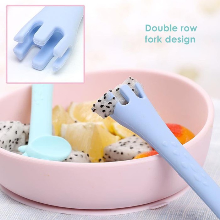 BABYQLO 2pcs Giraffe Silicone Baby Training Spoon Sendok Bayi BLW