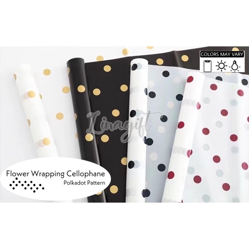 ( 5 Lembar ) POLKADOT PATTERN - CELLOPHANE FLOWER WRAPPING PAPER KOREAN PLASTIC CELLOPHANE ABSTRACT WATERPROOF KERTAS BUNGA FLORIST