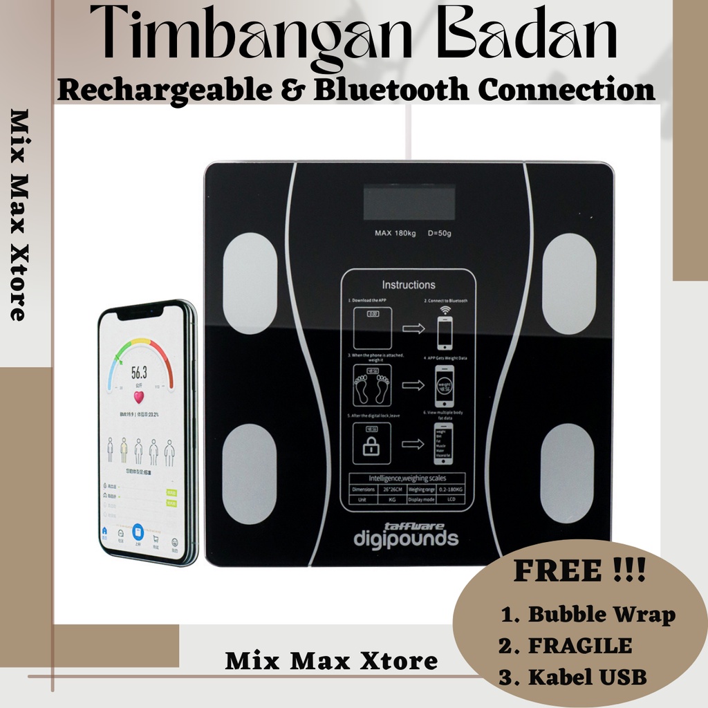 Timbangan Badan Digital Elektronik Health Scale 180KG Rechargeable - Black (SH-Y01-U1)