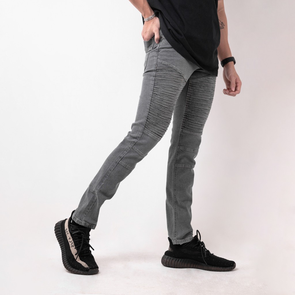 Celana Jeans Pria Bahan Stretch Denim - Biker Jeans - Light Grey - (UJB-02)