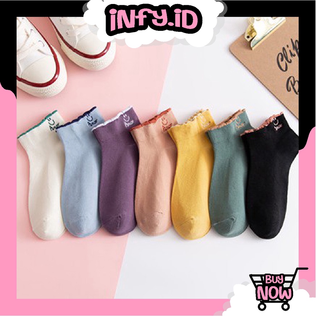 INFY - R602 Kaos Kaki Pendek Motif Smile Semata Kaki Kaos kaki Unisex Pria Wanita Lucu Model Korea Import