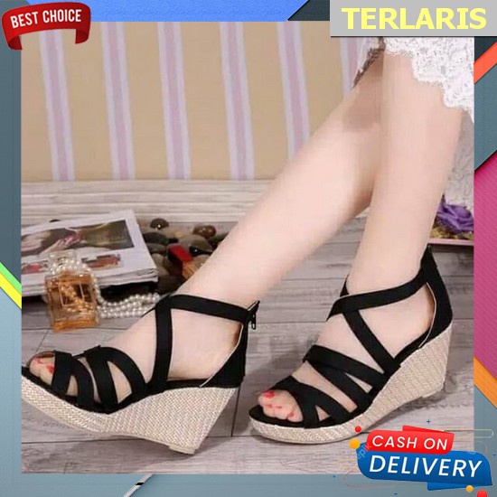 Sandal Wedges Tali Casual Sendal Hak Wanita 3 Cm Kekinian Terbaru Sandal Wedges Wanita Terbaru Sanda
