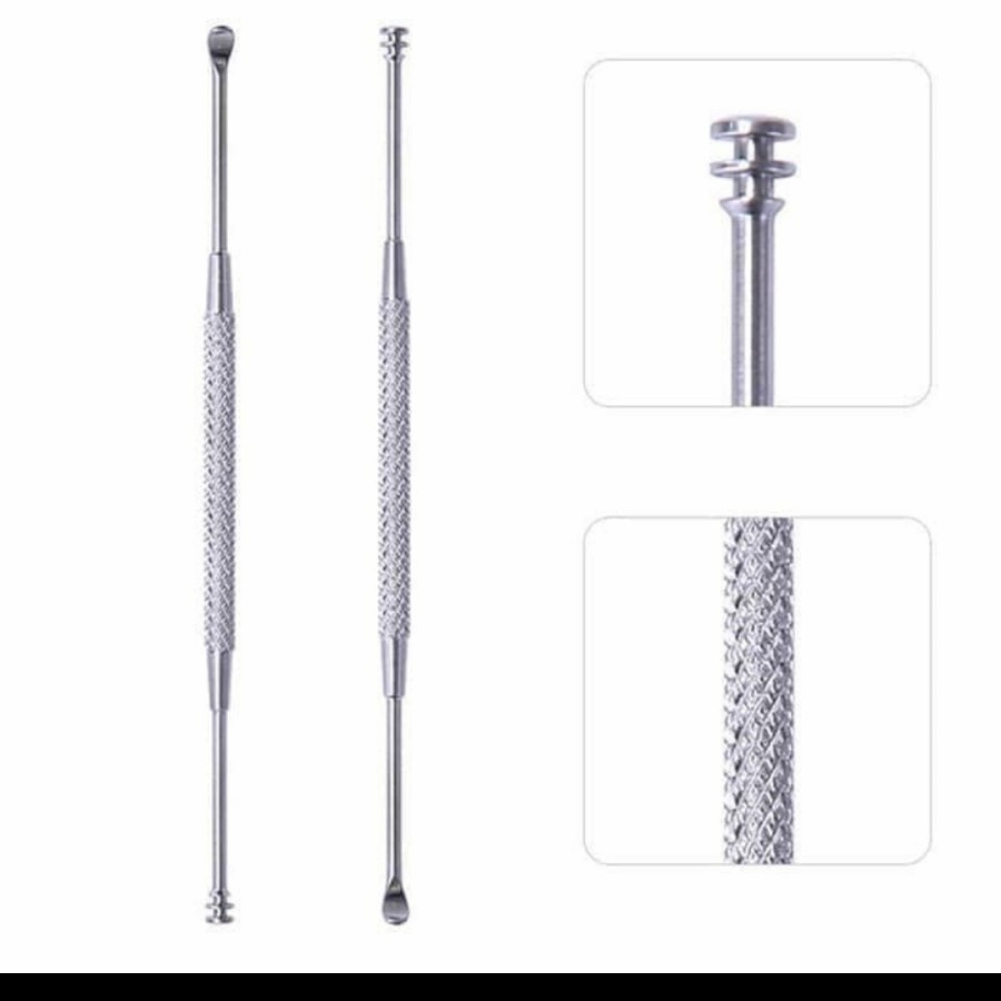 Korek kuping stainless 3 in 1 spiral 2 sisi ujung mata serbaguna pembersih telinga / ear cleaner set