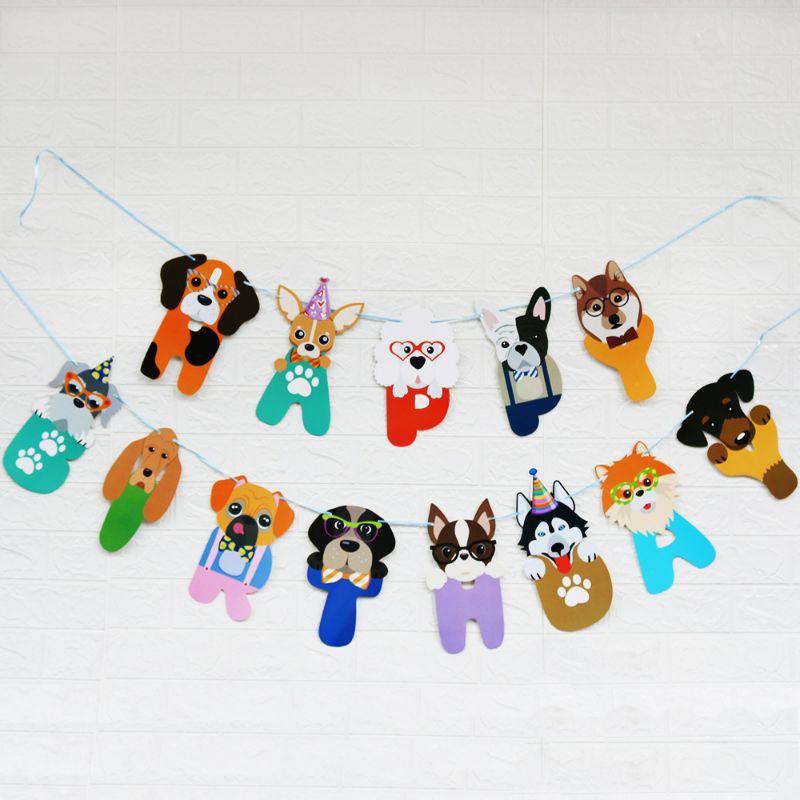 Banner Flag Happy Birthday Motif Anjing / Tulisan Gantung Happy Birthday motif Binatang