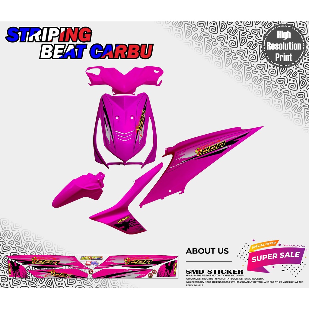 STICKER VARIASI MOTOR BEAT CARBU STRIPING RACING VARIASI BEAT KARBU